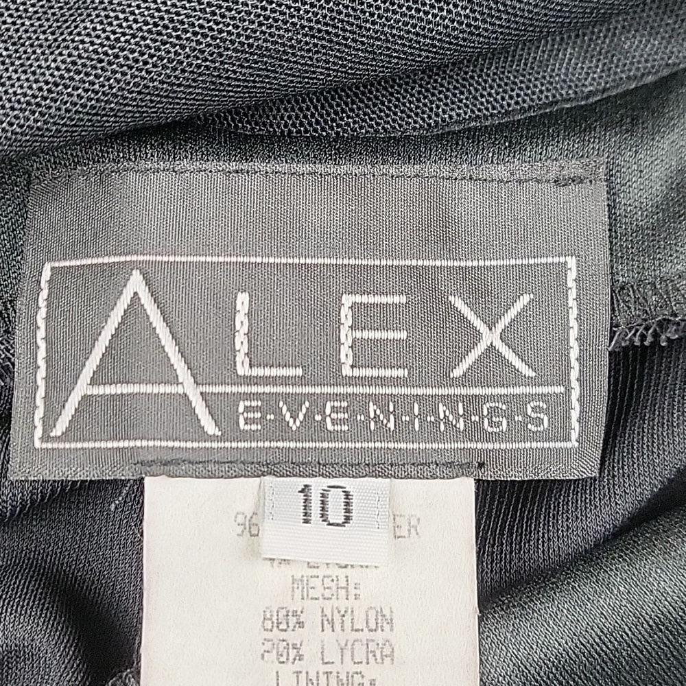 Vintage 90s Y2K Alex Evenings Black Mesh Overlay w Rhinestones Cocktail Dress - Picture 13 of 16
